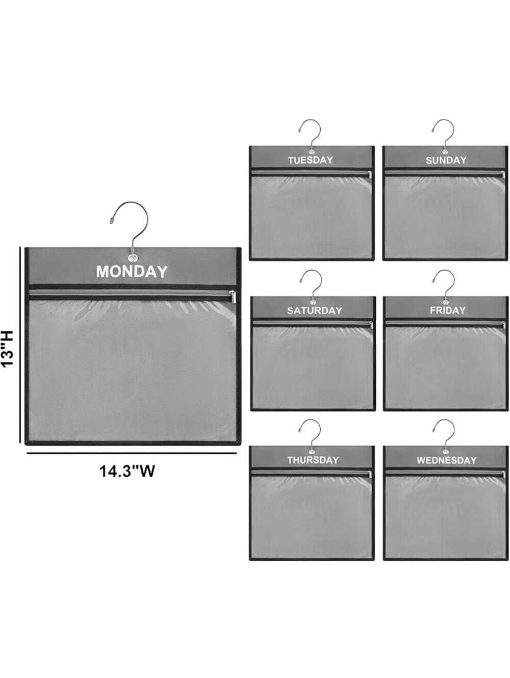 7 Pcs Weekly Travel Organizer Pouches Day of Week Clothing Packing Cubes